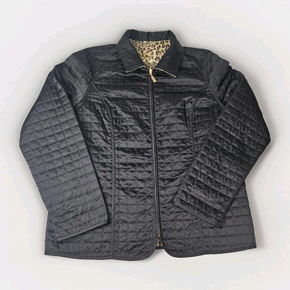 Reversible Jacket Leopard Print & Black Quilted Jacket Women’s Medium - Picture 6 of 8